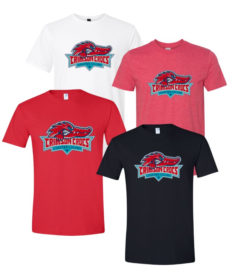Charter Colony Crimson Crocs Team T-Shirt - White, Red, Black or Heather Red