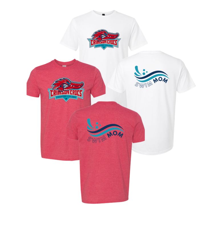 Charter Colony Crimson Crocs "Swim Mom" T-Shirt - White or Heather Red - Adult