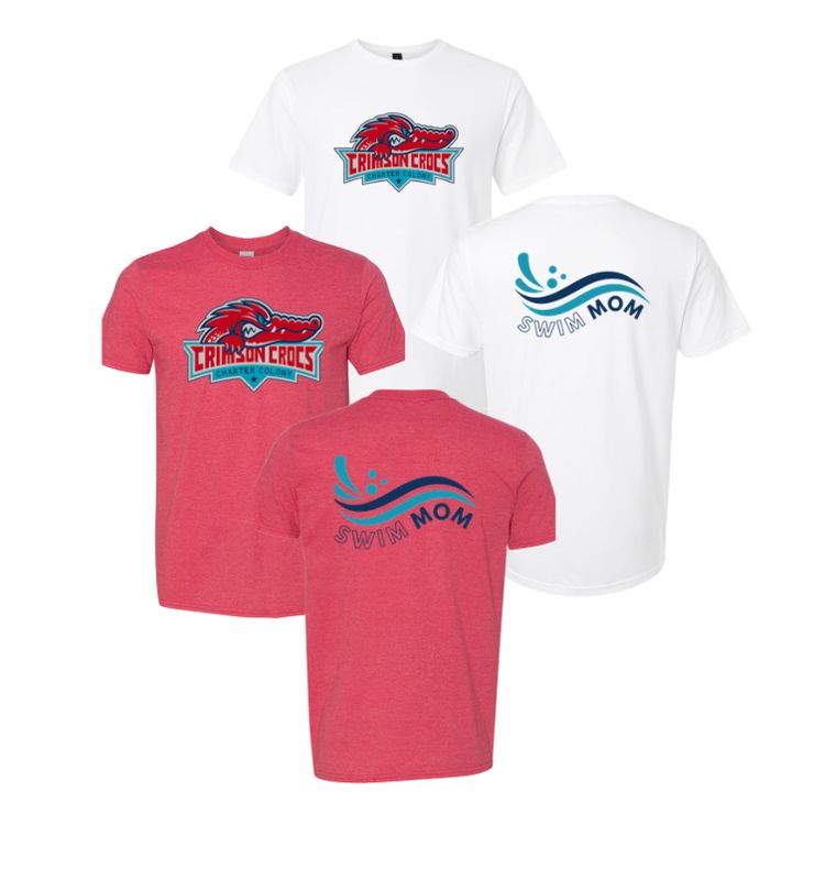 Charter Colony Crimson Crocs "Swim Mom" T-Shirt - White or Heather Red - Adult