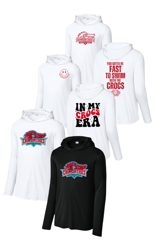 ​Charter Colony Crimson Crocs UV Pro Long Sleeve Hoodie Tee - Black or White - 3 Design Options - Adult
