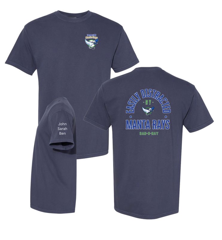 ​Harpers Mill Manta Rays Custom Team T-Shirt - MOM-O-RAY or DAD-O-RAY Comfort Colors - Navy - Adult with Optional Personalization on Sleeve ​Harpers Mill Manta Rays Custom Team T-Shirt - MOM-O-RAY or DAD-O-RAY Comfort Colors - Navy - Adult with Optional Personalization on Sleeve