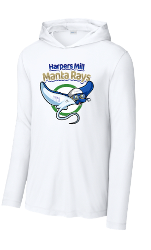 Harpers Mill Manta Rays  Custom Team UV Pro Long Sleeve Hoodie Tee - White - 5 Design Options - With Optional Personalization - Adult