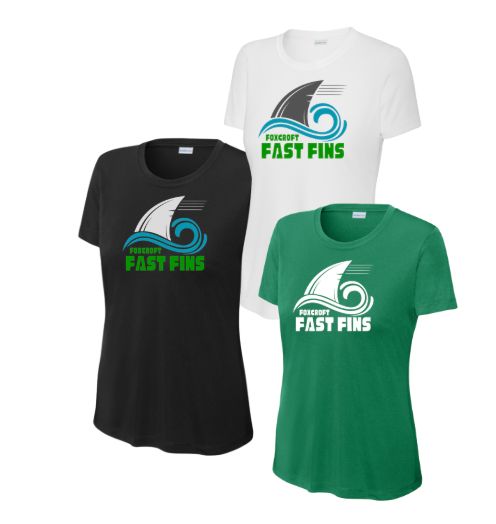 Foxcroft FAST FINS Team Ladies Moisture Wick Tee - Kelly Green, White or Black - LADIES Foxcroft FAST FINS Team Ladies Moisture Wick Tee - Kelly Green, White or Black - LADIES