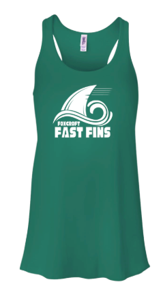 Foxcroft FAST Fins Ladies Team Flowy Racerback Tank - White, Black or Kelly Green - ADULT