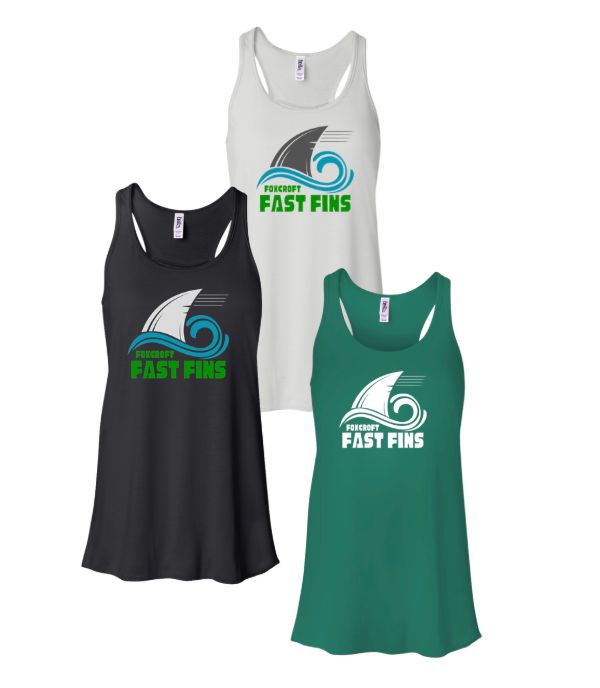 Foxcroft FAST Fins Ladies Team Flowy Racerback Tank - White, Black or Kelly Green - ADULT