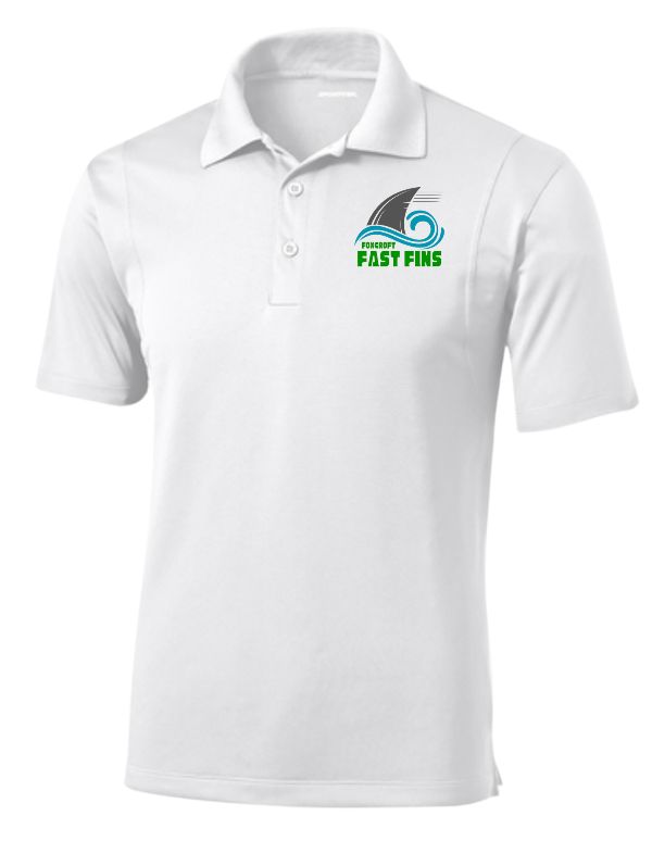 Foxcroft FAST Fins Embroidered Mens Moisture Wick Polo - White