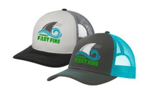 Foxcroft FAST Fins Custom Embroidered Snapback Trucker Cap Hat- White/Black/Grey or Grey Steel/Neon Blue Foxcroft FAST Fins Custom Embroidered Snapback Trucker Cap Hat- White/Black/Grey or Grey Steel/Neon Blue