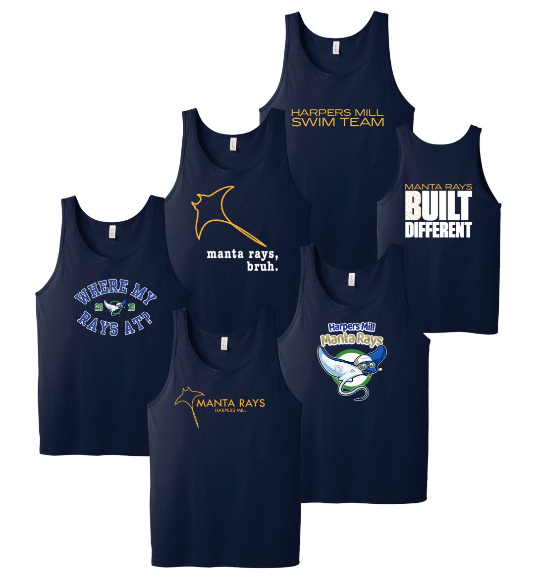 Harpers Mill Manta Rays Team Unisex Jersey Tank Top - Navy - 5 Design Options - Youth & Adult Sizes Harpers Mill Manta Rays Team Unisex Jersey Tank Top - Navy - 5 Design Options - Youth & Adult Sizes