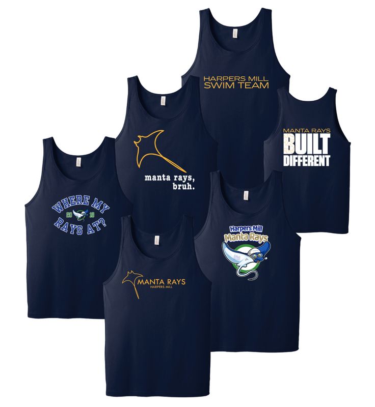 Harpers Mill Manta Rays Team Unisex Jersey Tank Top - Navy - 5 Design Options - Youth & Adult Sizes Harpers Mill Manta Rays Team Unisex Jersey Tank Top - Navy - 5 Design Options - Youth & Adult Sizes