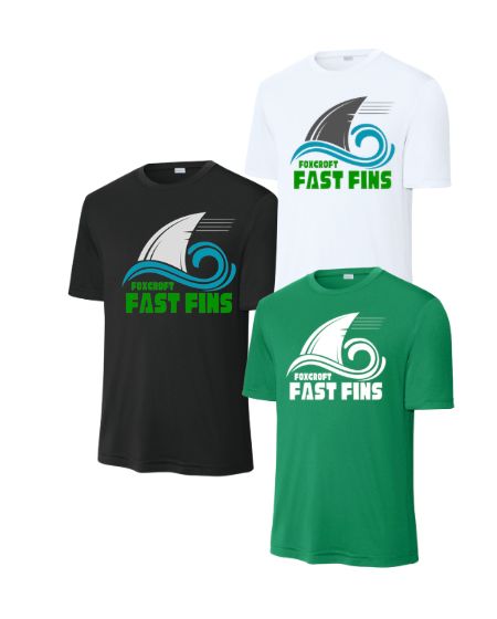 Foxcroft FAST Fins Team Moisture Wick Tee - Kelly Green, Black or White  - YOUTH