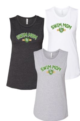 Gregorys Pond Ladies Muscle Tank Top - Dark Grey Heather, White or Athletic Grey - SWIM MOM- Adult