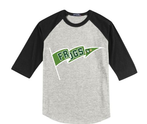 Gregorys Pond Team Collegiate T-Shirt - Heather Grey/Black 3/4" Raglan Sleeve Tee - Youth Sizes