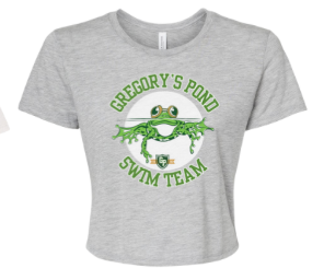 Gregorys Pond Ladies Flowy Crop Tee - Dark Grey Heather, Athletic Grey, Heather Dust or White -GREGORY'S POND Design -  ADULT