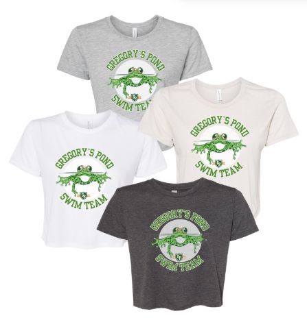 Gregorys Pond Ladies Flowy Crop Tee - Dark Grey Heather, Athletic Grey, Heather Dust or White -GREGORY'S POND Design -  ADULT