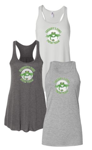 Gregorys Pond Ladies & Girls Flowy Racerback Tank - Athletic Grey, Dark Grey Heather or White - Gregory's Pond Design - Adult & Youth Sizing