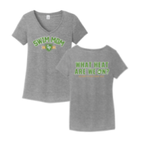 Gregorys Pond Ladies V-Neck Tee - Heathered Charcoal, Grey Frost or White - SWIM MOM - Adult