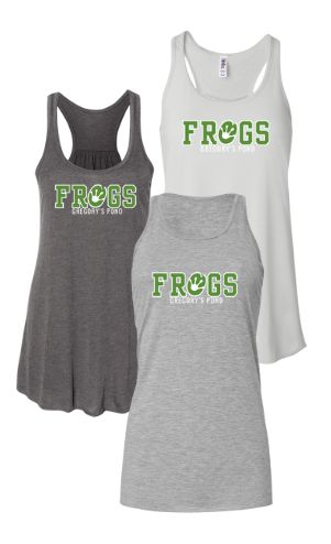Gregorys Pond Ladies & Girls Flowy Racerback Tank - Athletic Grey, Dark Grey Heather or White - FROGS - Adult & Youth Sizing