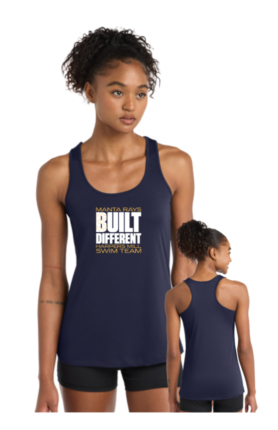 Harpers Mill Manta Rays Ladies Moisture Wicking Racerback Tank Top - Navy - 3 Design Options - Adult Sizes