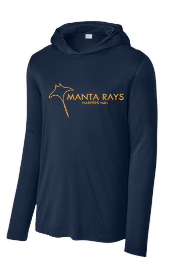 Harpers Mill Manta Rays  Custom Team UV Pro Long Sleeve Hoodie Tee - Navy  - 5 Design Options - With Optional Personalization - Adult