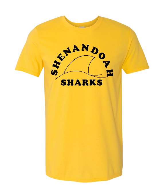 Shenandoah Sharks Team T-Shirt - Yellow, White, Black or Sport Grey - Youth & Adult Sizes - TEAM LOGO