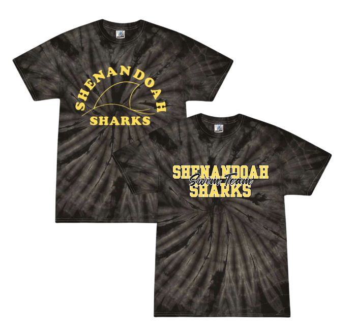 Shenandoah Sharks Tie Dye Tee T-Shirt - Black Spider- Youth & Adult Sizes - 2 Designs Shenandoah Sharks Tie Dye Tee T-Shirt - Black Spider- Youth & Adult Sizes - 2 Designs