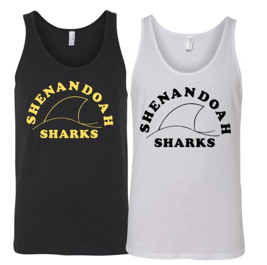 Shenandoah Sharks Team Unisex Jersey Tank Top - Black or White - Youth & Adult Sizes - TEAM Logo Shenandoah Sharks Team Unisex Jersey Tank Top - Black or White - Youth & Adult Sizes - TEAM Logo