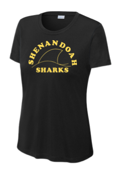 Shenandoah Sharks Ladies Moisture Wick Tee - Gold or Black - Adult - TEAM Logo