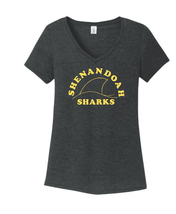 Shenandoah Sharks Ladies V-Neck Tee - Black Frost - Adult - 2 Designs
