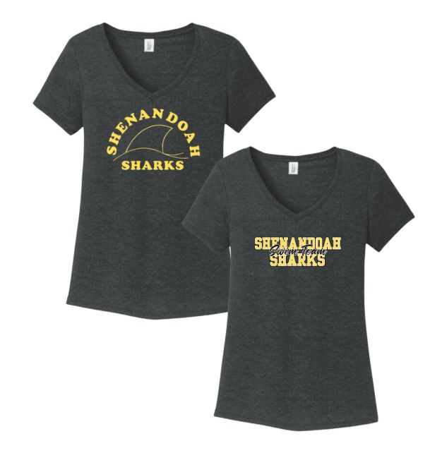 Shenandoah Sharks Ladies V-Neck Tee - Black Frost - Adult - 2 Designs