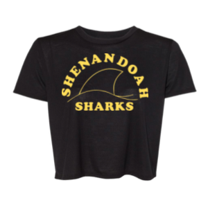 Shenandoah Sharks Ladies Flowy Crop Tee - White, Black or Athletic Heather - TEAM Logo