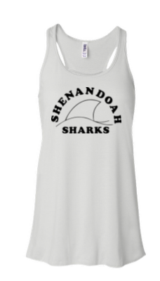 Shenandoah Sharks Ladies Flowy Racerback Tank - White, Black or Athletic Heather - Adult - TEAM Logo