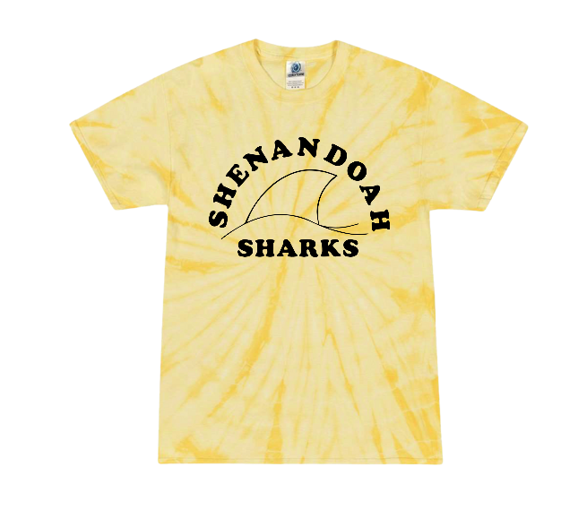 Shenandoah Sharks Tie Dye Tee T-Shirt - Yellow Spider- Youth & Adult Sizes - 2 Designs