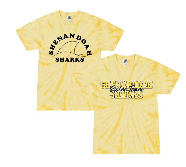 Shenandoah Sharks Tie Dye Tee T-Shirt - Yellow Spider- Youth & Adult Sizes - 2 Designs Shenandoah Sharks Tie Dye Tee T-Shirt - Yellow Spider- Youth & Adult Sizes - 2 Designs