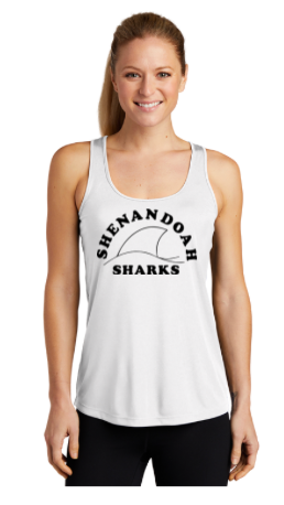 Shenandoah Sharks Ladies Moisture Wicking Racerback Tank Top - White or Black - Adult - TEAM Logo