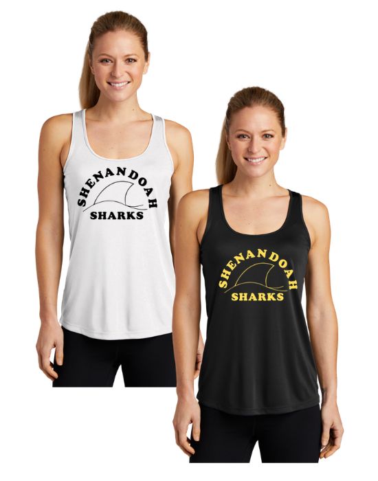 Shenandoah Sharks Ladies Moisture Wicking Racerback Tank Top - White or Black - Adult - TEAM Logo