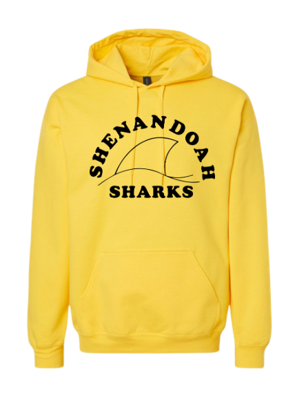 ​Shenandoah Sharks  Team Hoodie Sweatshirt - White, Black, Yellow or Sport Grey - Youth and Adult Sizing - TEAM Logo