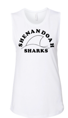 Shenandoah Sharks Ladies Muscle Tank Top - White, Black or Athletic Heather - Adult - TEAM Logo