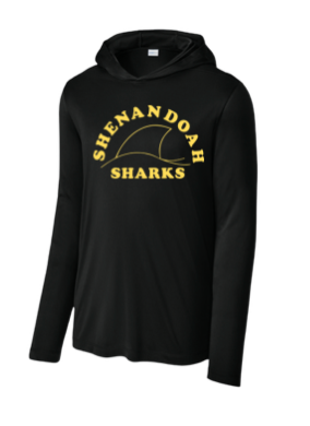 Shenandoah Sharks Team UV Pro Long Sleeve Hoodie Tee - Black - Adult - 2 Designs