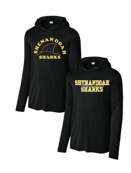 Shenandoah Sharks Team UV Pro Long Sleeve Hoodie Tee - Black - Adult - 2 Designs