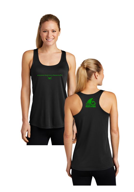 Foxcroft Fast Fins Ladies Moisture Wicking Racerback Tank Top - Black- Everyone Deserves a Chance to Fly - Adult