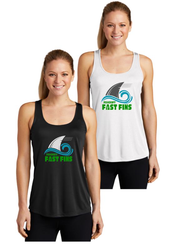 Foxcroft Fast Fins TEAM Ladies Moisture Wicking Racerback Tank Top - Black or White - Adult