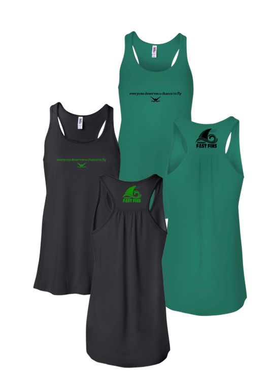 Foxcroft FAST Fins Ladies Flowy Racerback Tank - Kelly Green or Black - Everyone Deserves the Chance to Fly - ADULT