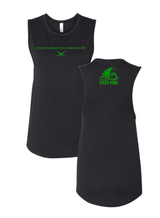 Foxcroft FAST Fins Ladies Muscle Tank Top - Black  -  Everyone Deserves the Chance to Fly - ADULT