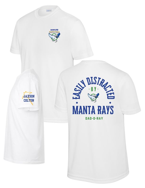 Harpers Mill Manta Rays Mens Moisture Wick Tee - White - Dad-O-Ray - with Optional Personalization Harpers Mill Manta Rays Mens Moisture Wick Tee - White - Dad-O-Ray - with Optional Personalization