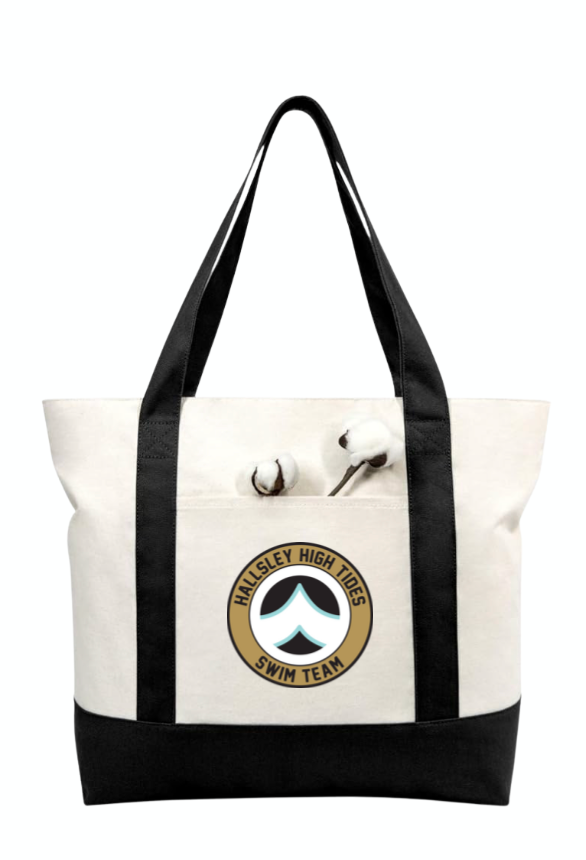 Hallsley High Tides  Canvas Tote Bag - Black/Natural - LARGE with ZIPPER - Team Logo or Good Vibes
