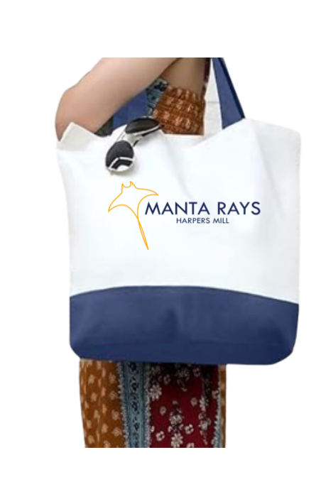 Harper's Mill Manta Rays Custom Canvas Tote Bag - White & Navy - 2 Design Options
