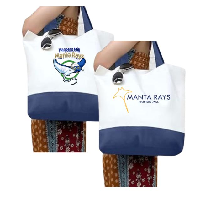 Harper's Mill Manta Rays Custom Canvas Tote Bag - White & Navy - 2 Design Options