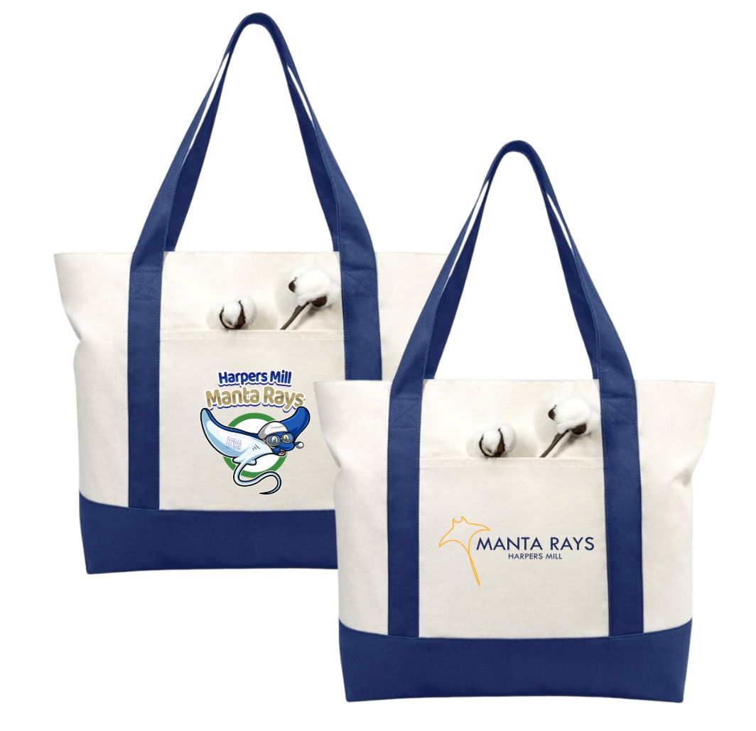 Harper's Mill Manta Rays Custom Canvas Tote Bag - Navy/Natural - LARGE with ZIPPER - 2 Design Options Harper's Mill Manta Rays Custom Canvas Tote Bag - Navy/Natural - LARGE with ZIPPER - 2 Design Options