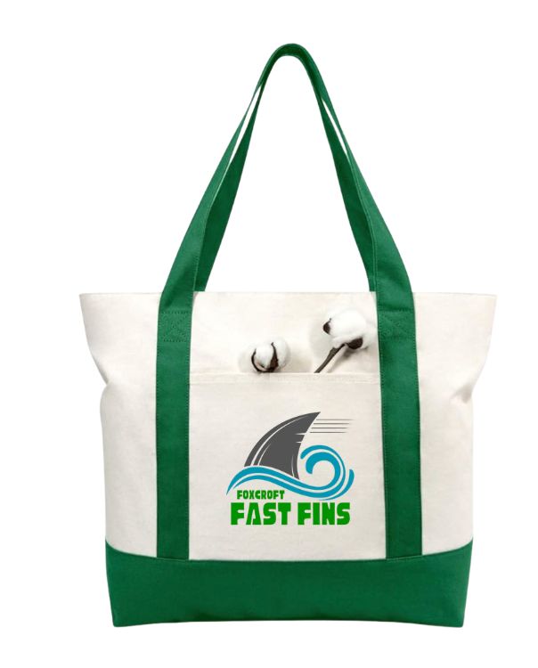 Foxcroft FAST Fins Custom Canvas Tote Bag - Green/Natural - LARGE with ZIPPER