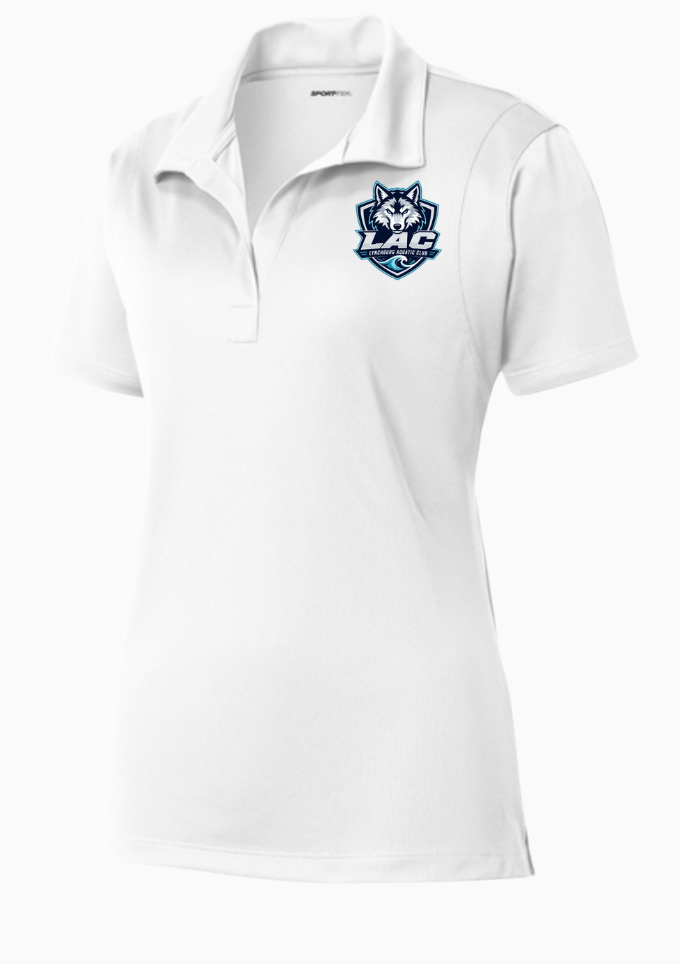 LAC Lynchburg Aquatic Club Team Embroidered Ladies Moisture Wick Polo - White or Navy